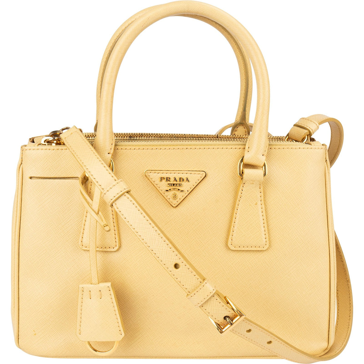 Prada Gelb Saffiano Small Galleria aus Saffiano-Leder – Vorderansicht