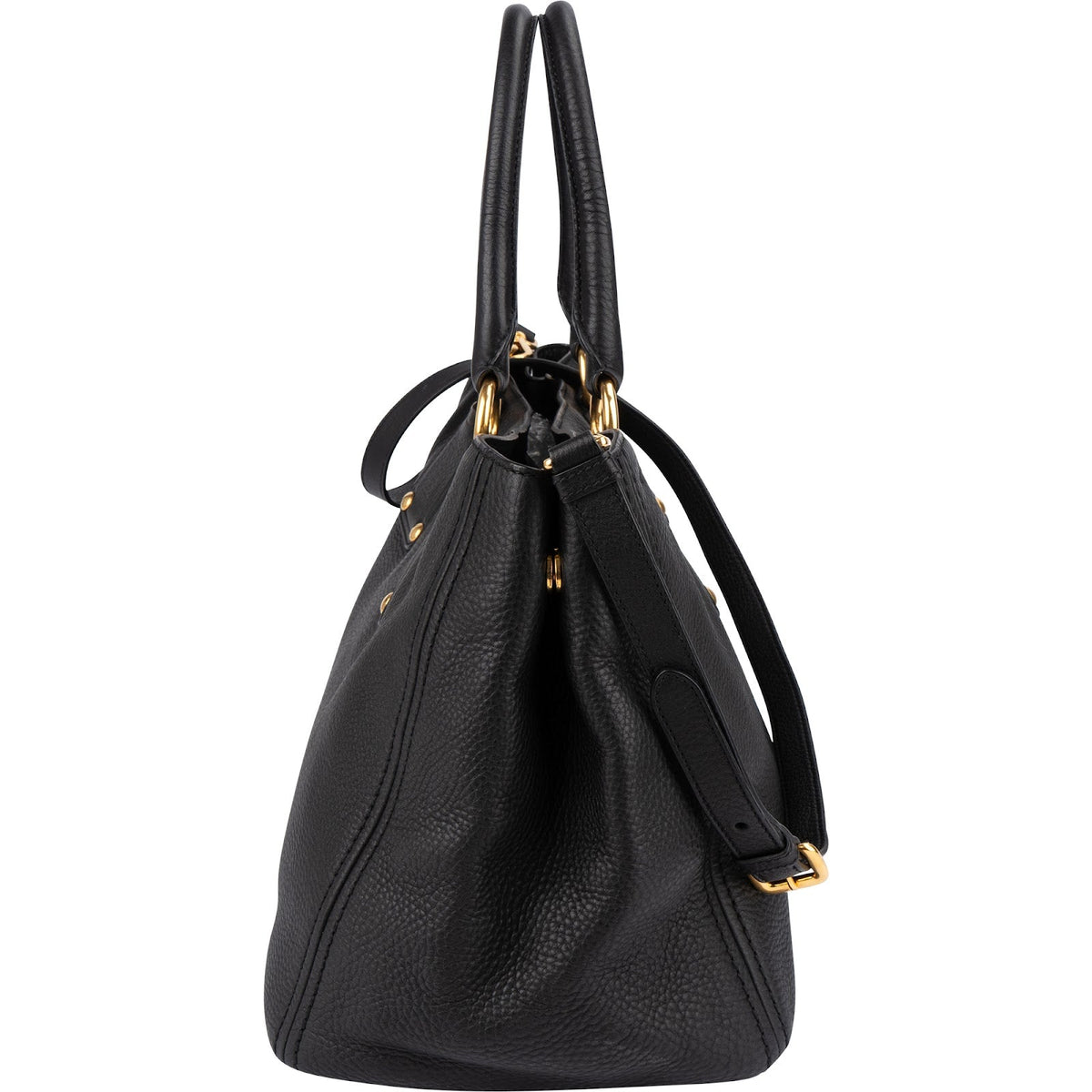 Prada Schwarz Vitello Daino Leder Tote, Bild 3 von 12