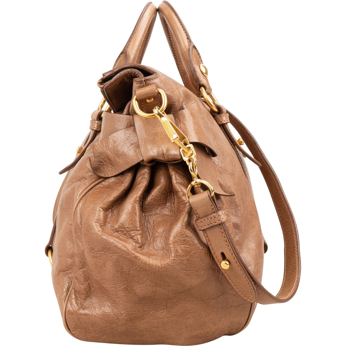 Miu Miu Braun Leder Vitello Lux Bow Schultertasche, Bild 5 von 10