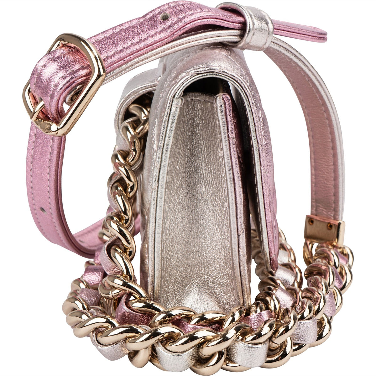 Borsa a tracolla Chanel Waist in pelle di agnello trapuntata metallizzata