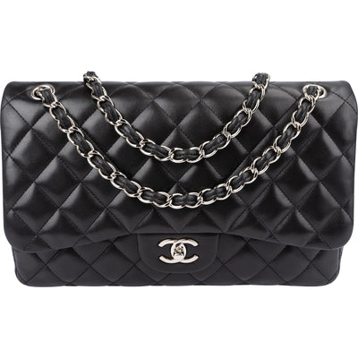Sac bandoulière Chanel Jumbo à double rabat en cuir d'agneau matelassé et bijouterie palladium