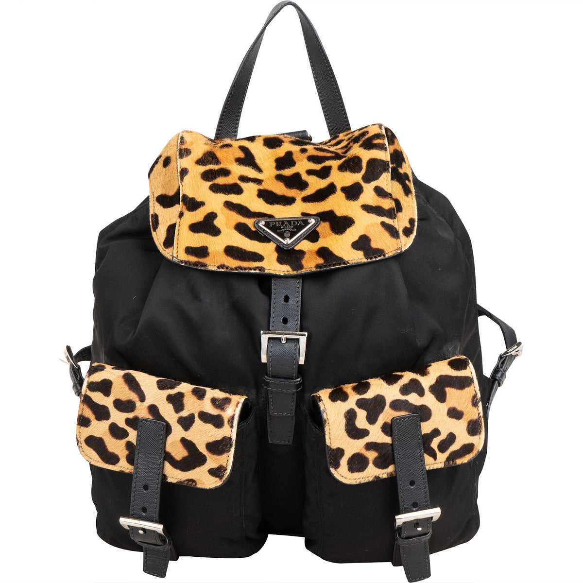 Sac à dos Prada Triangle Multipoket à cordon en poil animal à imprimé léopard