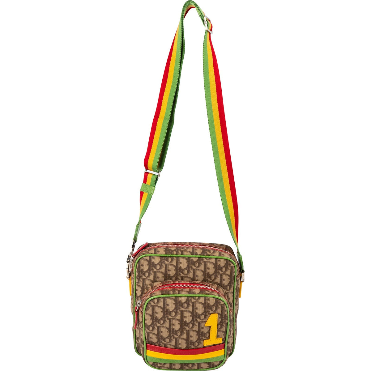 Sac besace bandoulière Christian Dior Trotter monogramme rayé multicolore Rasta