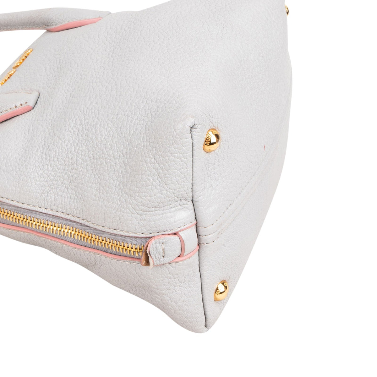 Borsa tote Miu Miu Side Zip Small in pelle Vitello Daino grigia