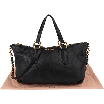 Miu Miu Zwarte Vitello Lux Daino lederen handtas