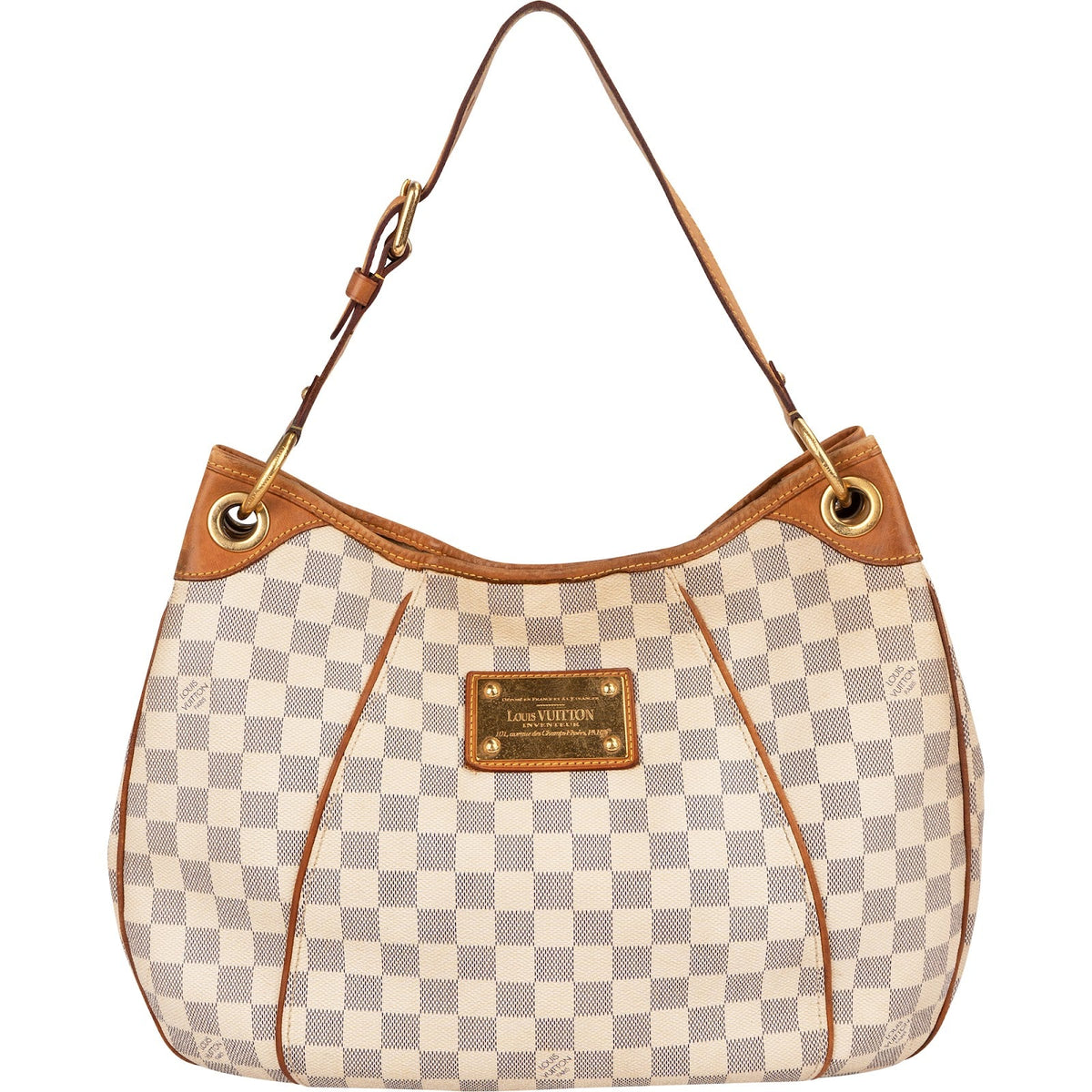 Louis Vuitton Damier Azur Canvas Galliera PM aus Canvas und Vachetta-Leder – Vorderansicht
