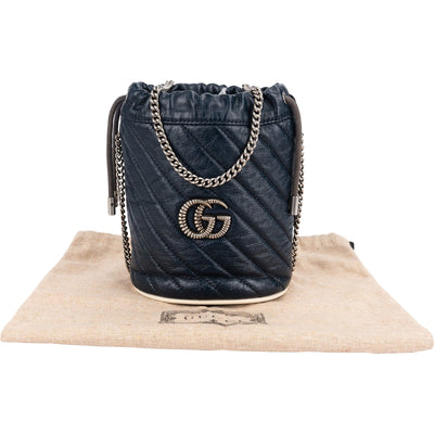 Gucci Matelassé Chevron Leather GG Marmont Mini Bucket Crossbody Bag