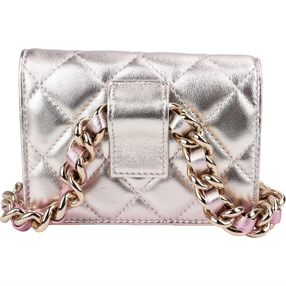 Borsa a tracolla Chanel Waist in pelle di agnello trapuntata metallizzata