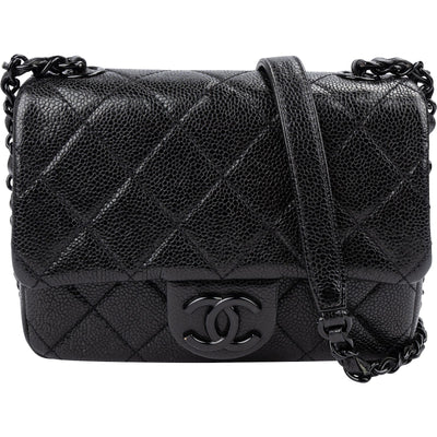Chanel Quilted Caviar Leather Ultramatte So Black Mini Rectangular Single Flap Crossbody Bag