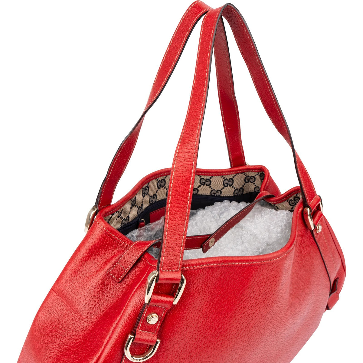 Gucci Rot Pebbled Leder D-Ring Handtasche, Bild 2 von 10