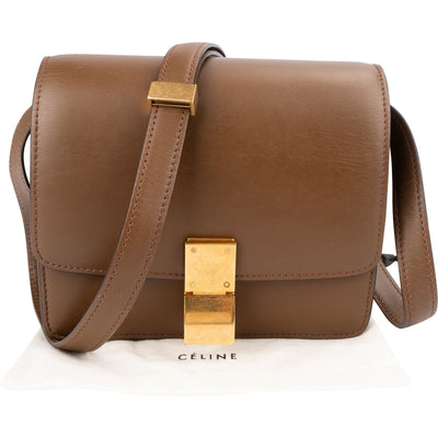 Celine Brown Calfskin Small Classic Box Crossbody Bag