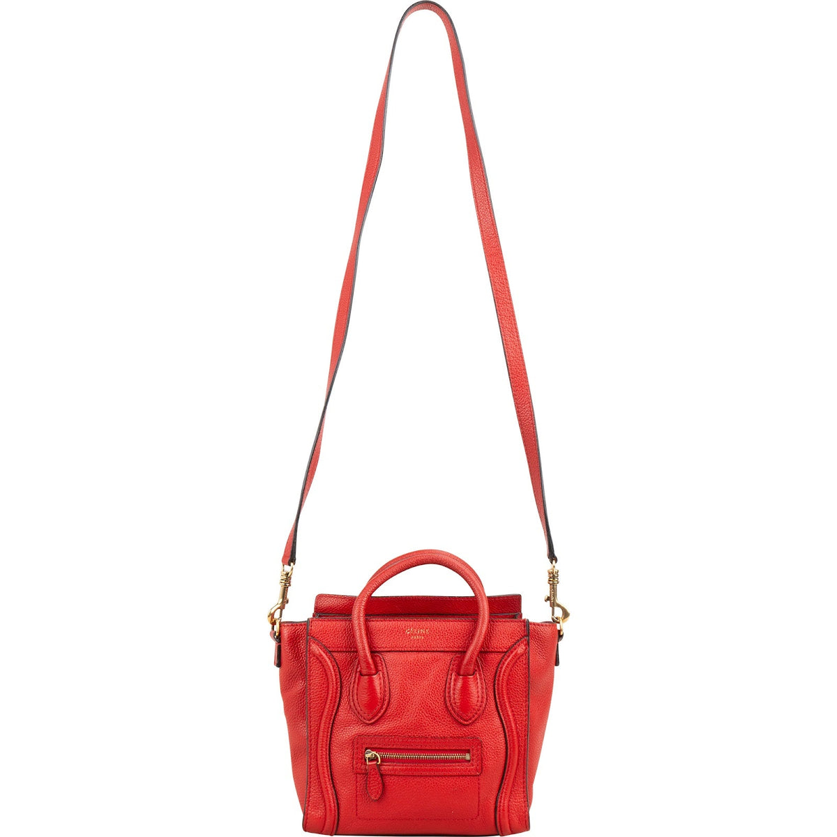 Céline Rot genarbtes Kalbsleder Nano Luggage Handtasche, Bild 8 von 11