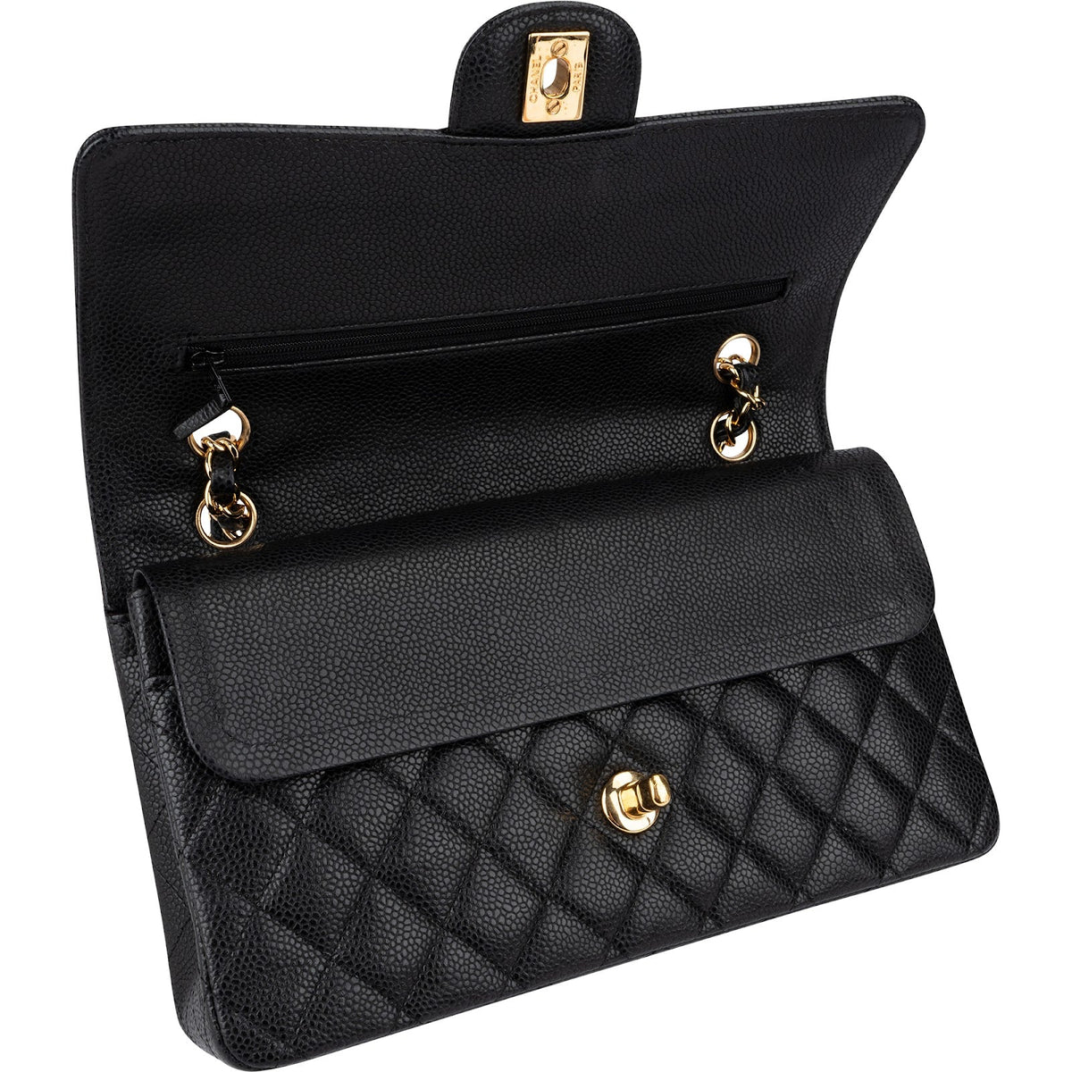 Chanel gewatteerde Caviar leren medium Double Flap crossbodytas