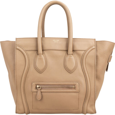Céline Drummed Calfskin Luggage Tote Handbag