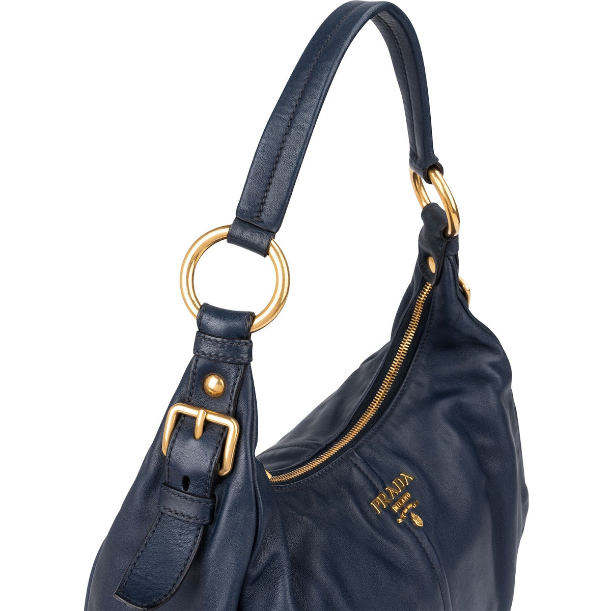 Prada donkerblauwe schoudertas van Vitello Daino-kalfsleer