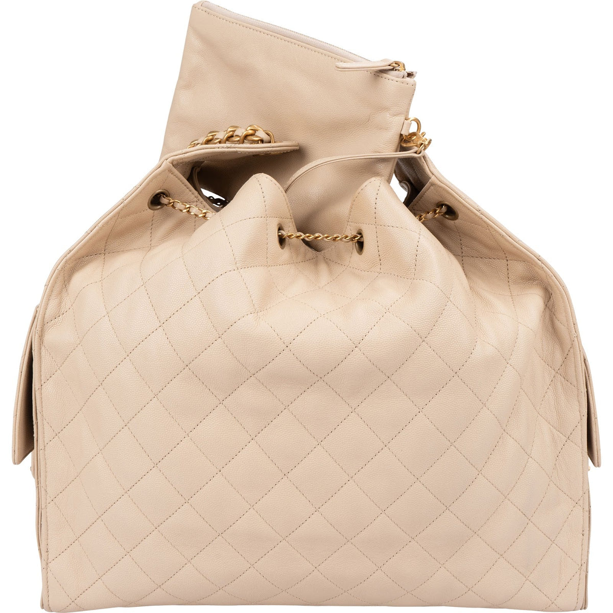 Chanel 25 Quilted Caviar Leather CC Maxi Drawstring Shoulder Bag
