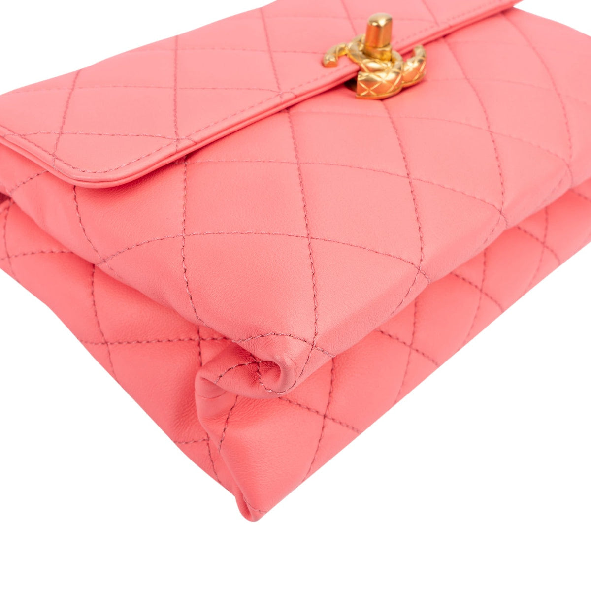 Chanel roze lederen gewatteerde lamsleren Top Handle Single Flap handtas