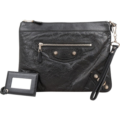 Balenciaga Black Arena Leather City Clutch