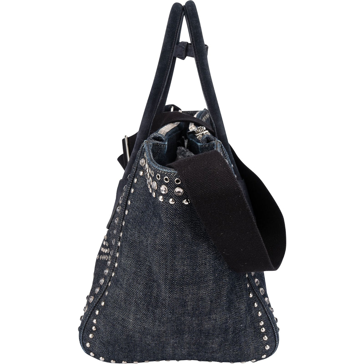 Prada Shopper aus perforiertem Denim mit Nieten – Ansicht 6