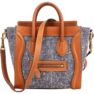 Celine Cotton & Leather Nano Luggage Handbag