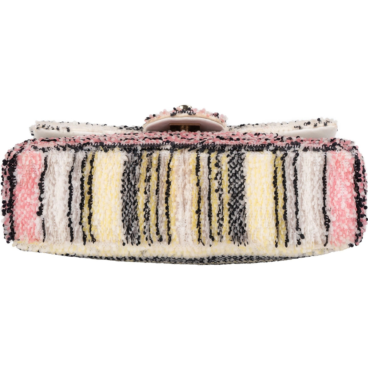 Chanel kleine crossbodytas met enkele flap, veelkleurig gestreept met lovertjes
