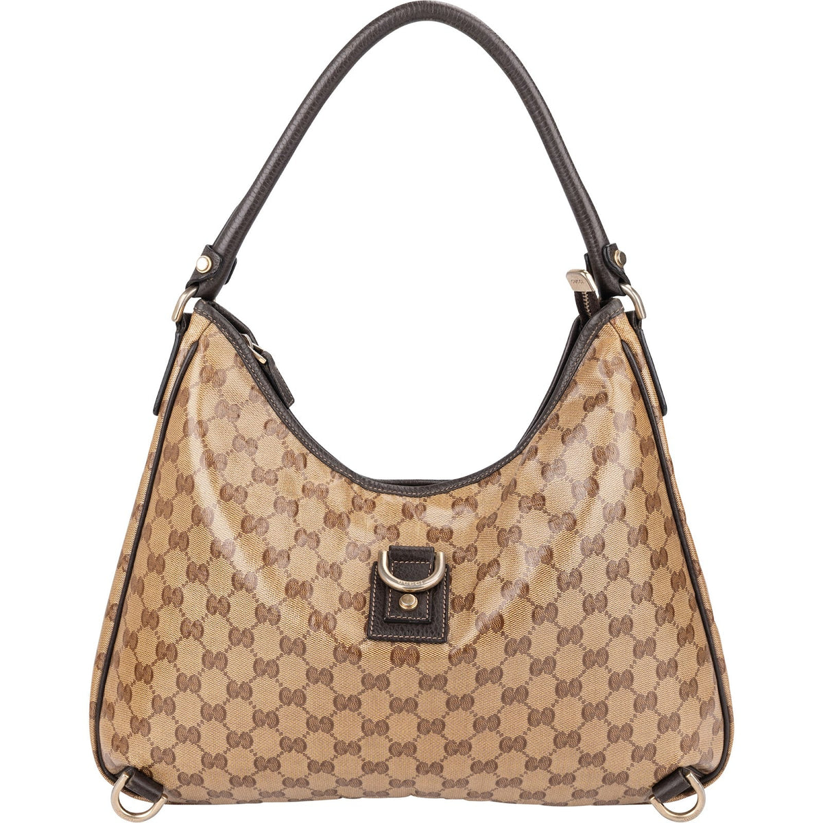 Gucci Monogram Crystal GG Abbey D-Ring Hobo aus GG Crystal Canvas und Leder – Vorderansicht