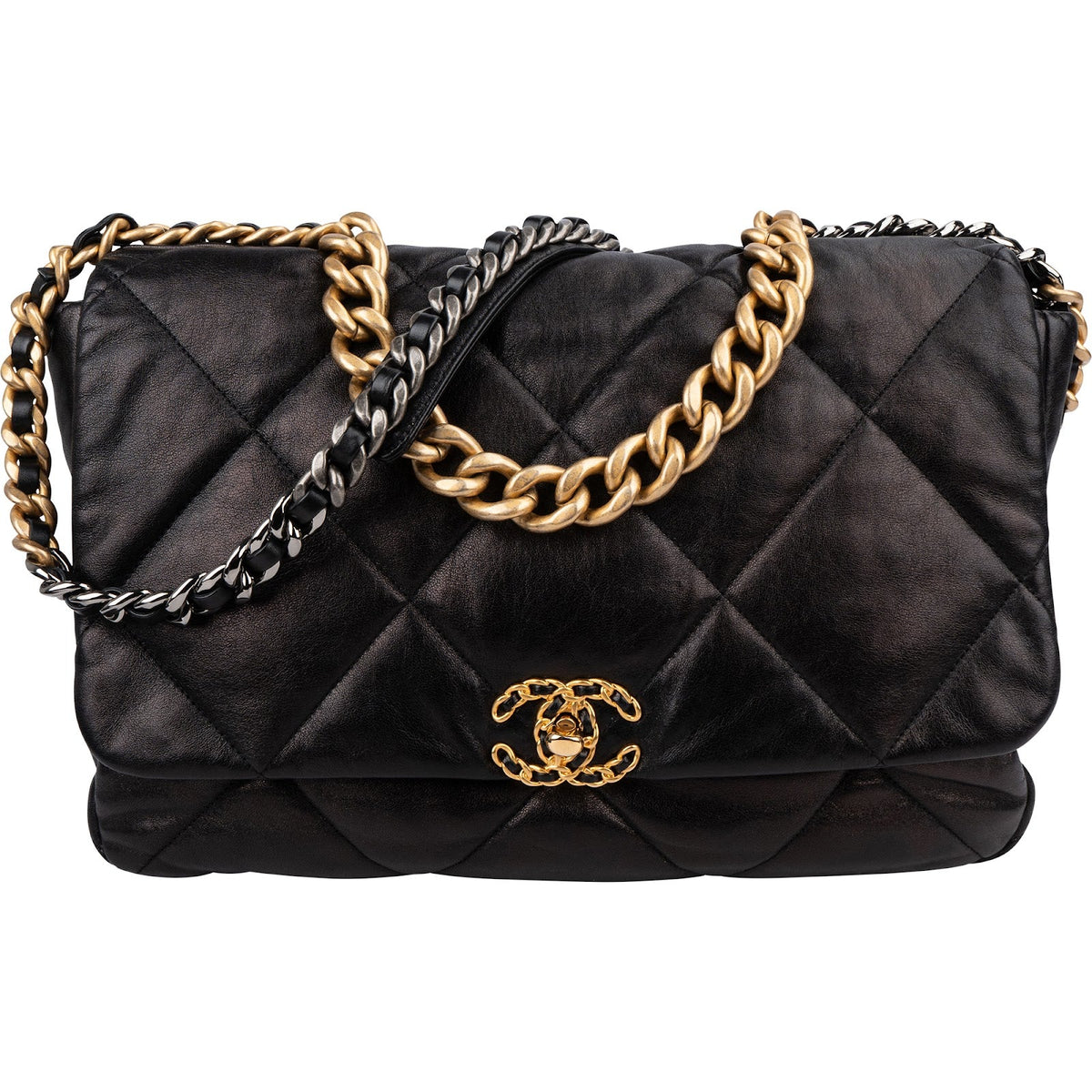 Chanel 19 Maxi Single Flap aus Lammleder – Vorderansicht