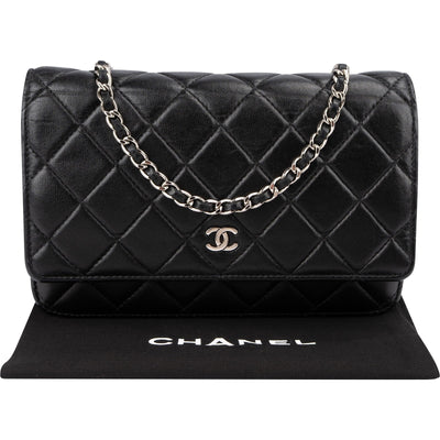 Chanel Quilted Lambskin Palladium Wallet On Chain Crossbody Bag