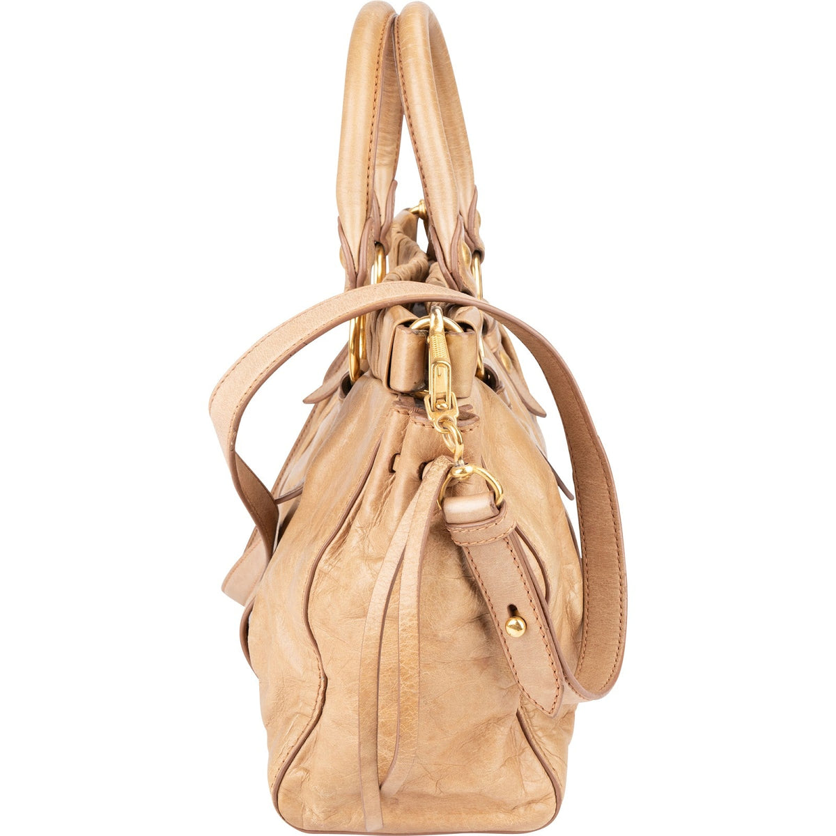 Miu Miu Gathered Drawstring Satchel aus Vitello-Lux-Leder – Ansicht 5