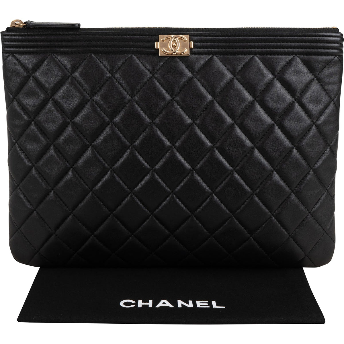 Chanel Black Quilted Lambskin Small CC Boy Clutch