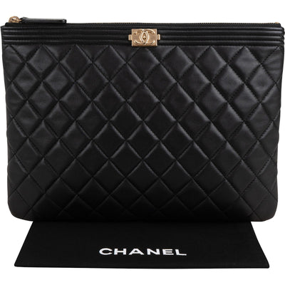 Chanel Black Quilted Lambskin Small CC Boy Clutch
