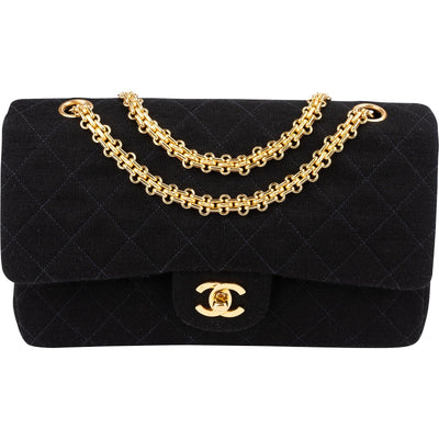 Chanel Quilted Jersey 24K Gold Medium Double Flap Crossbody Bag