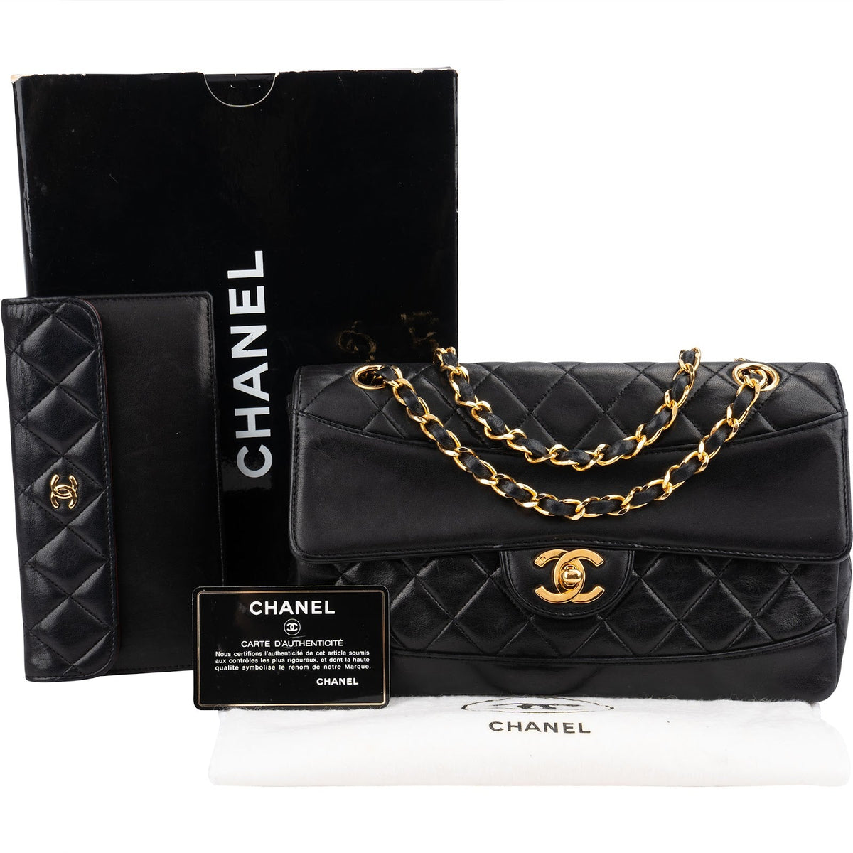 Chanel gewatteerde lamsleren 24K gouden Clip Single Flap schoudertas