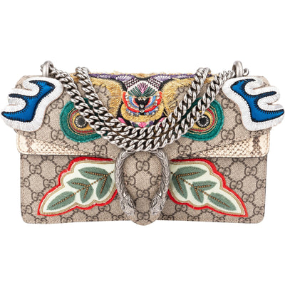 Gucci Limited Monogram GG Supreme Canvas Embroidered Dionysus Shoulder Crossbody Bag