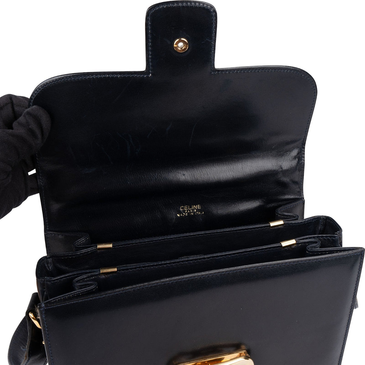 Celine Blau Boxcalf Carriage Triomphe Schultertasche, Bild 9 von 10