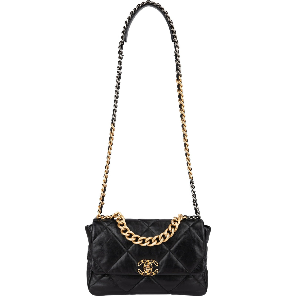 Borsa a tracolla Chanel 19 grande in pelle di agnello trapuntata con patta singola