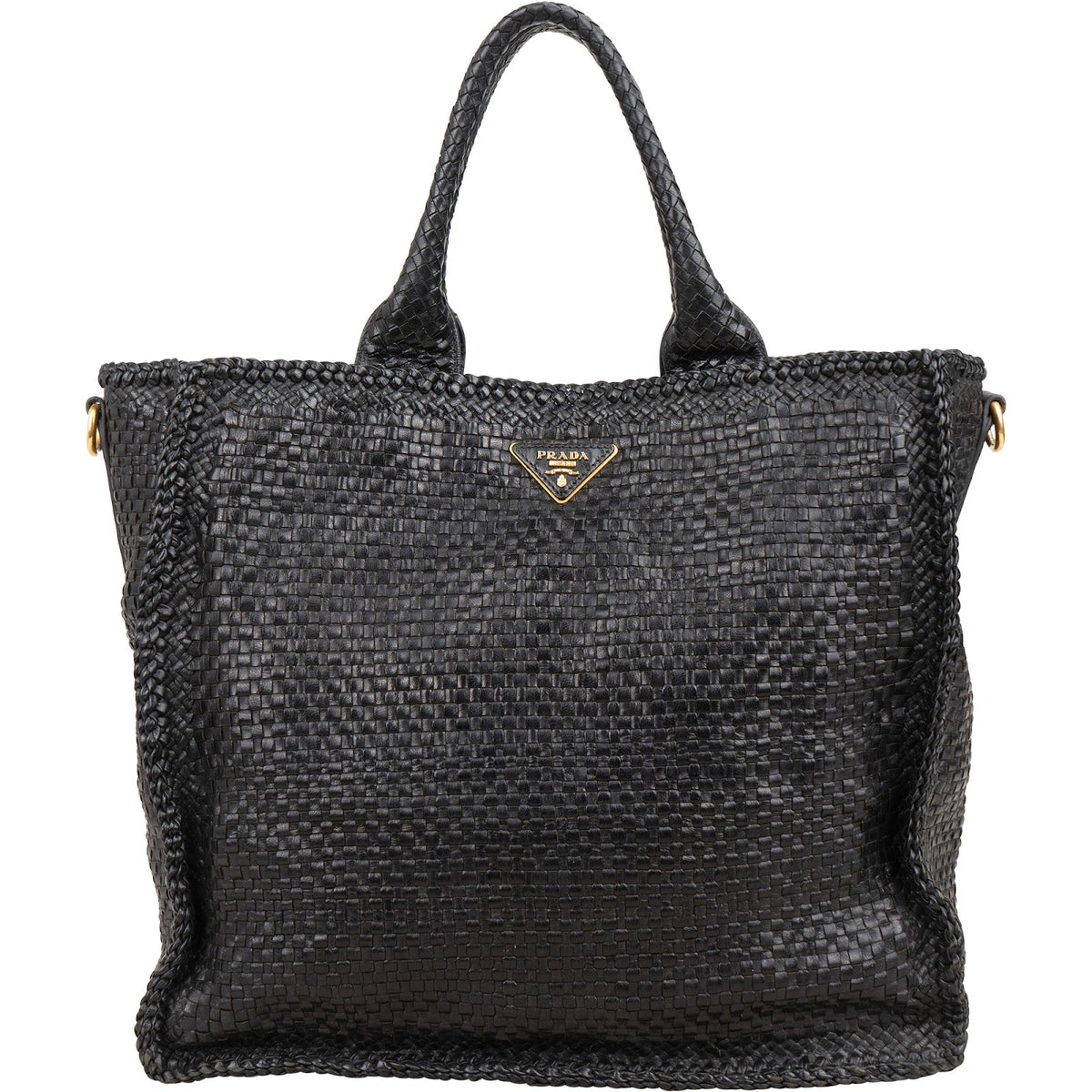 Prada Limited India Black Woven Leather Large Tote Handbag