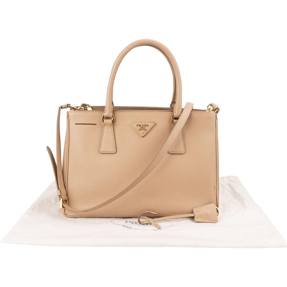 Prada Beige Saffiano Lux Leather Galleria Handbag
