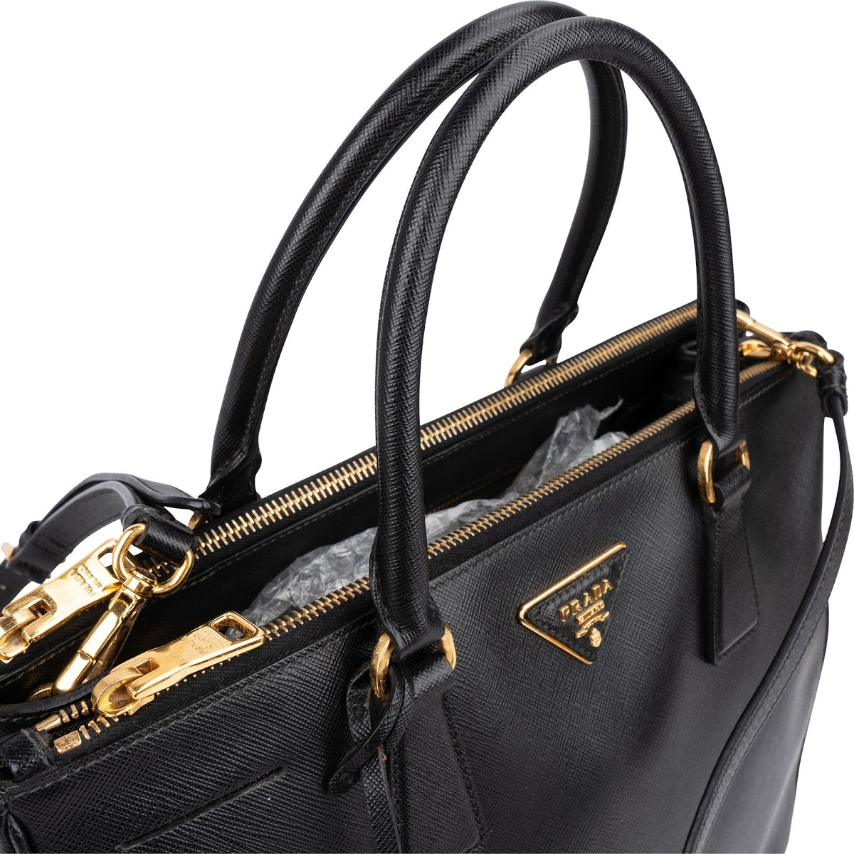 Prada Black Saffiano Leather Galleria Handbag