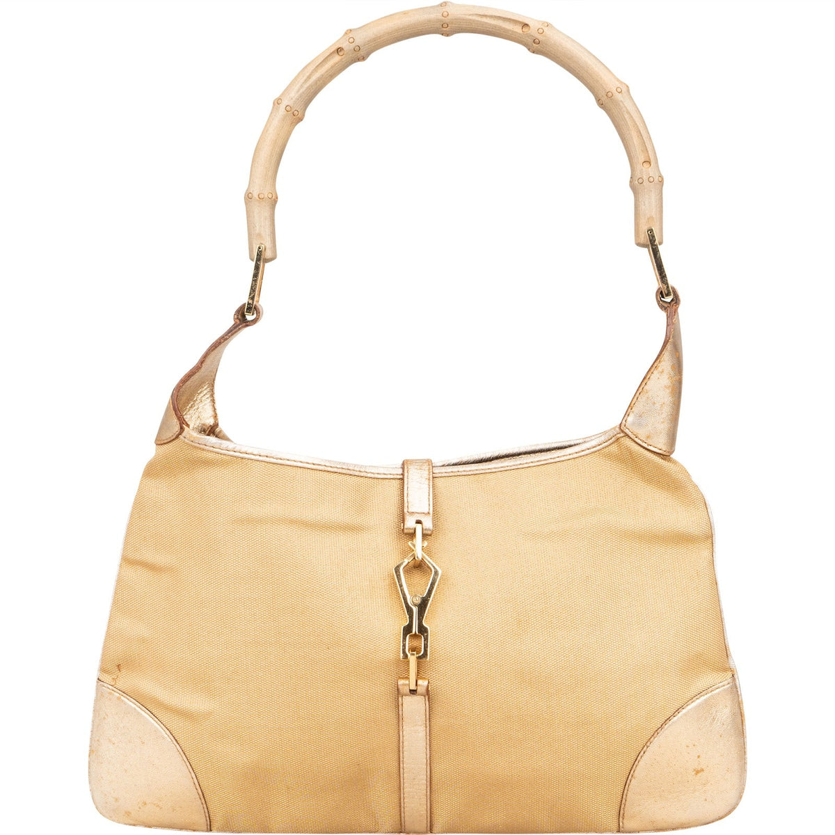 Gucci Golden Fabric Bamboo Jackie aus Canvas und Leder – Vorderansicht