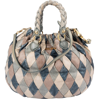 Miu Miu gewatteerde Vitello Lux leren handtas met veelkleurige patches