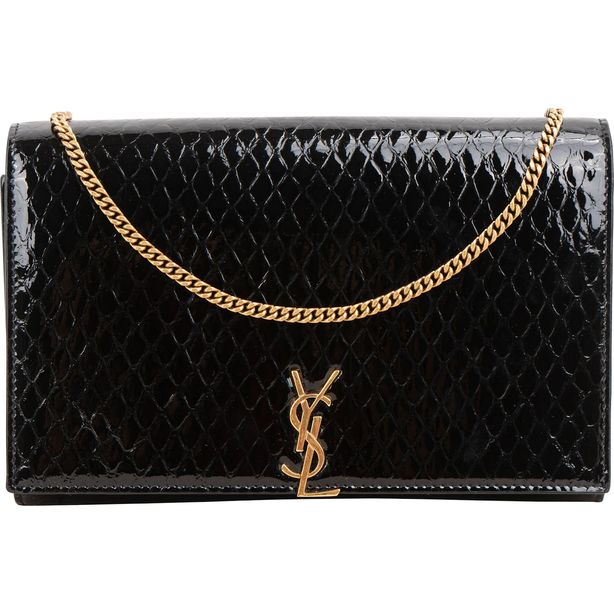 Yves Saint Laurent Kate schoudertas van lakleer met pythonprint en kettinghengsel