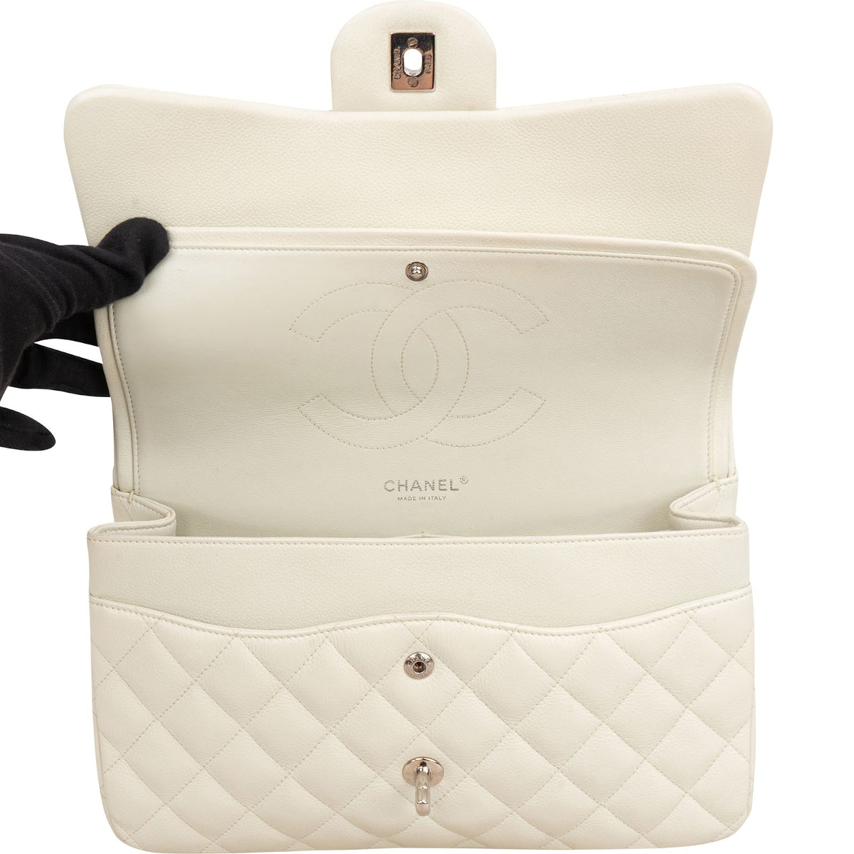 Chanel Jumbo Double Flap aus gestepptem Caviar-Leder – Ansicht 12
