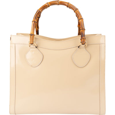 Gucci Beige Lakleer Bamboo Tote Handtas