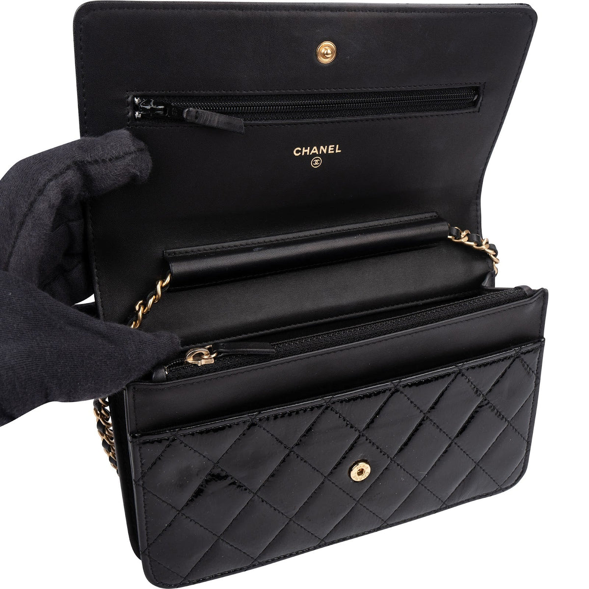 Chanel Quilted Patent Leather 2.55 Wallet On Chain Crossbody Bag
