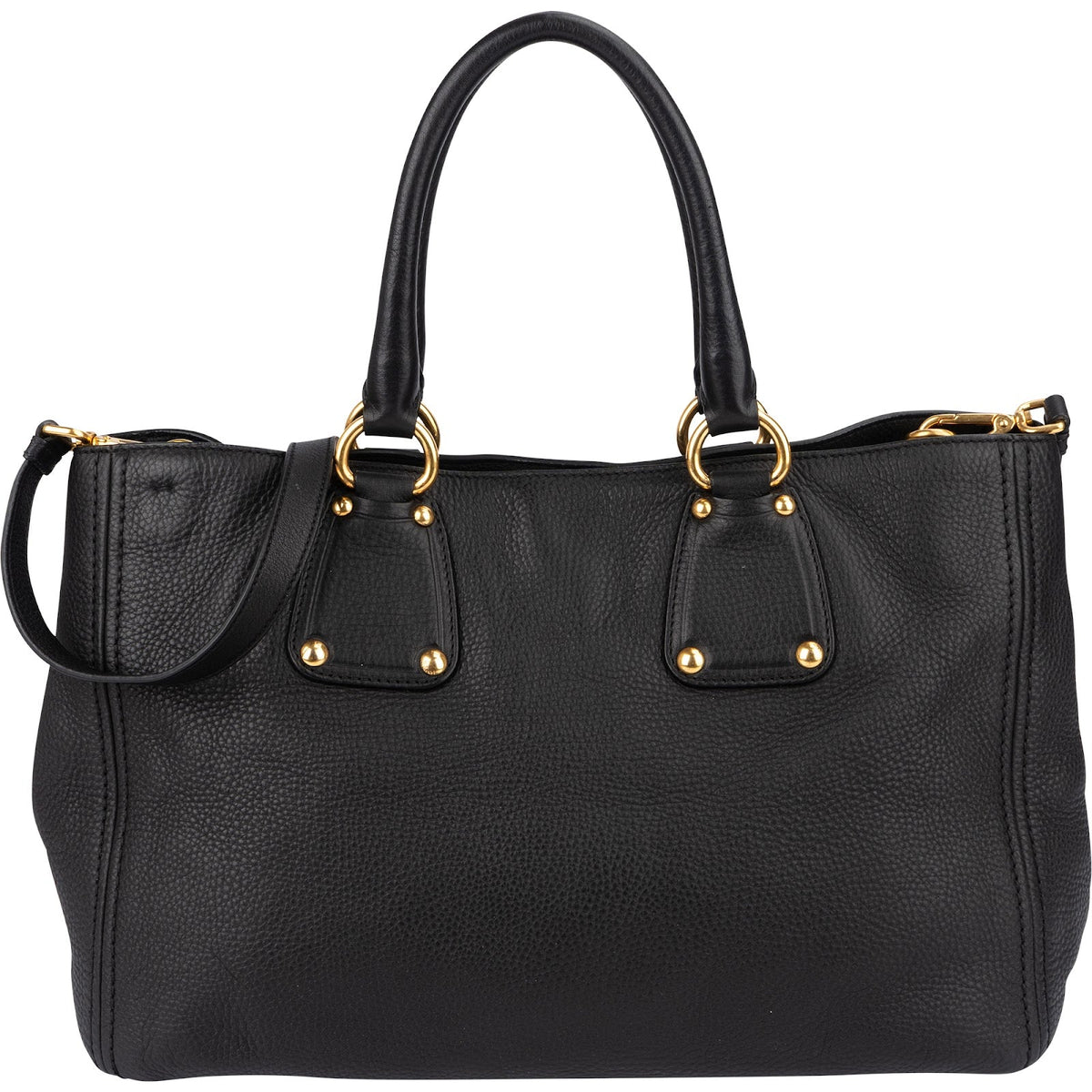 Prada Schwarz Vitello Daino Leder Tote, Bild 4 von 12