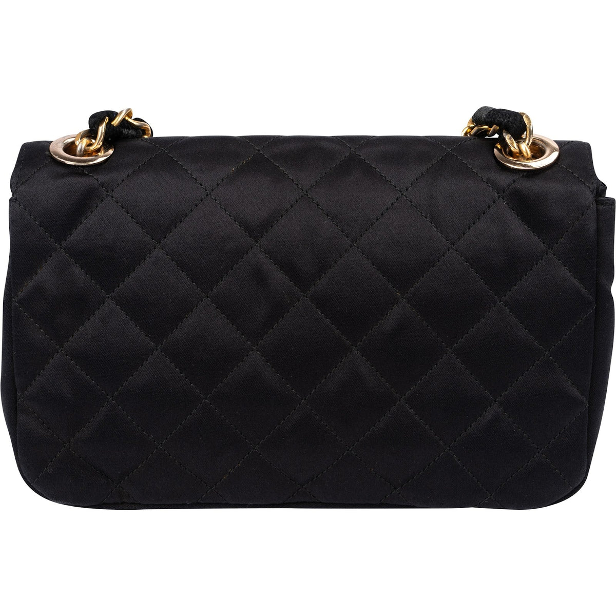 Chanel Mini Single Flap aus schwarzem Satin – Detailansicht 3