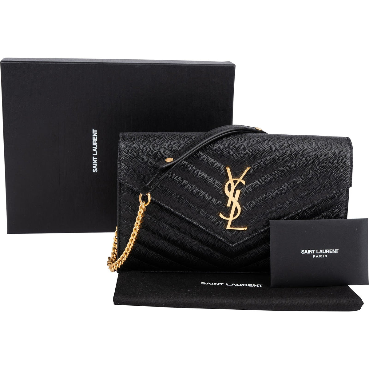 Saint Laurent Grain de Poudre lederen Monogram schoudertas met ketting