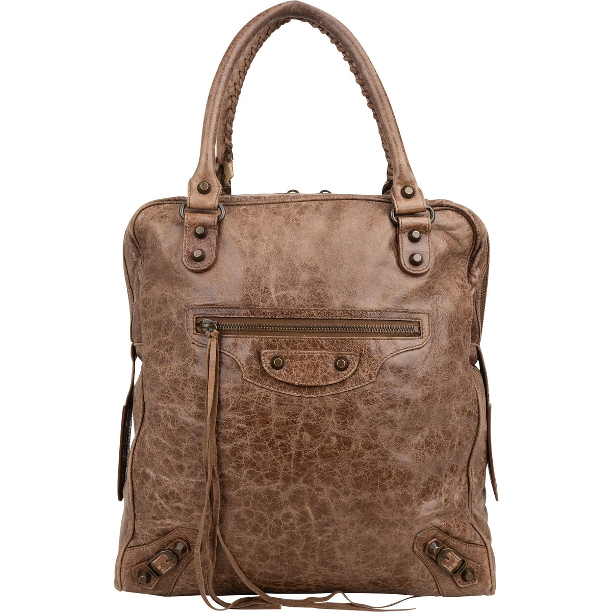 Balenciaga Braun Paper Bag Tote City aus Leder und Metall – Vorderansicht