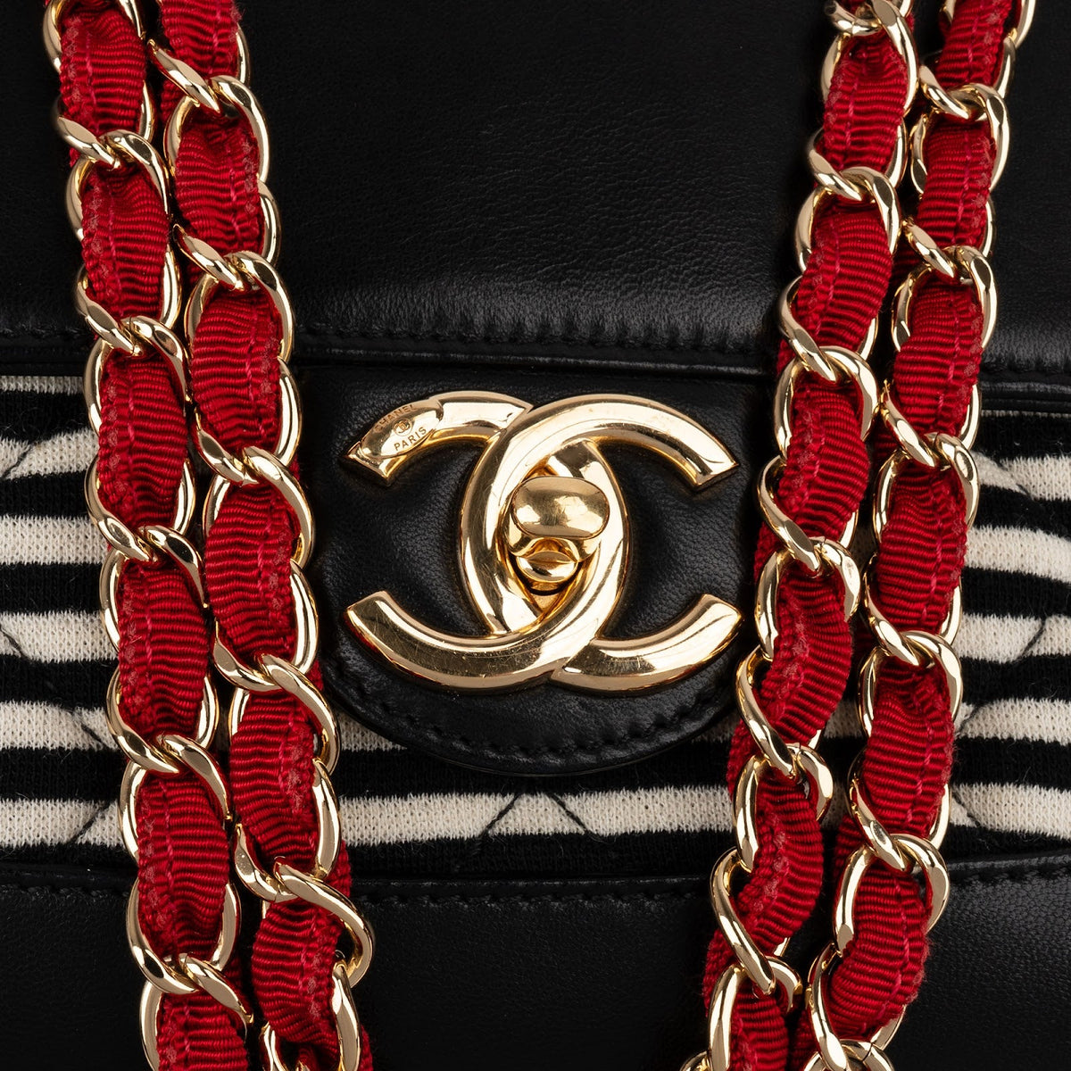 Chanel Striped Baumwolle Single Flap Umhängetasche, Bild 9 von 14